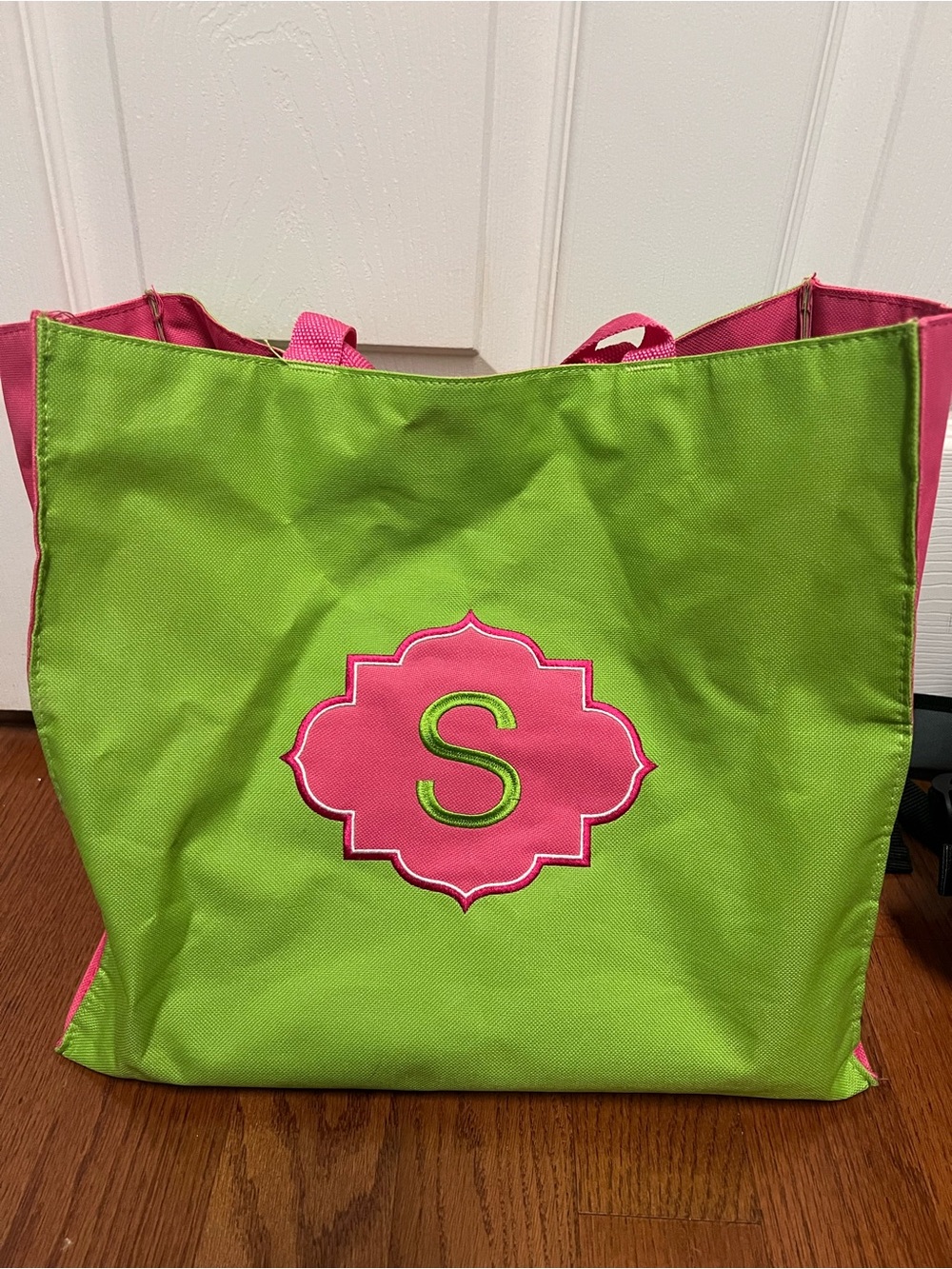 Monogram Green and Pink Tote Bag with 'S' Accent